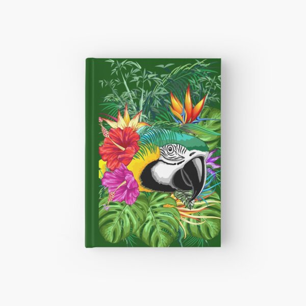 Blue Macaw Parrot Floral Portrait coming out from Exotic Jungle Hardcover Journal