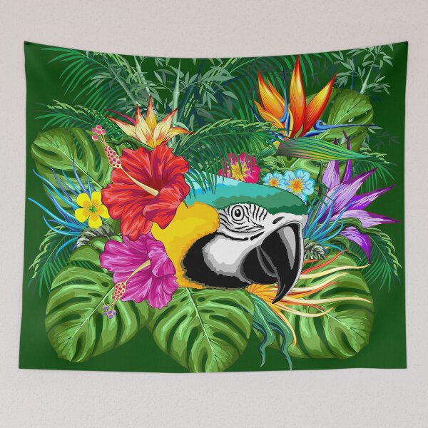 Item preview, Blue Macaw Parrot Floral Portrait coming out from Exotic Jungle designed and sold by BluedarkArt.