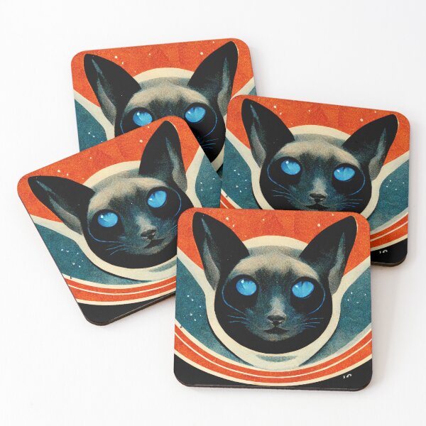 Item preview, Atomic Era Celestial Cosmic Space Siamese Cat in Grainy Propaganda Style designed and sold by laika-et-al.