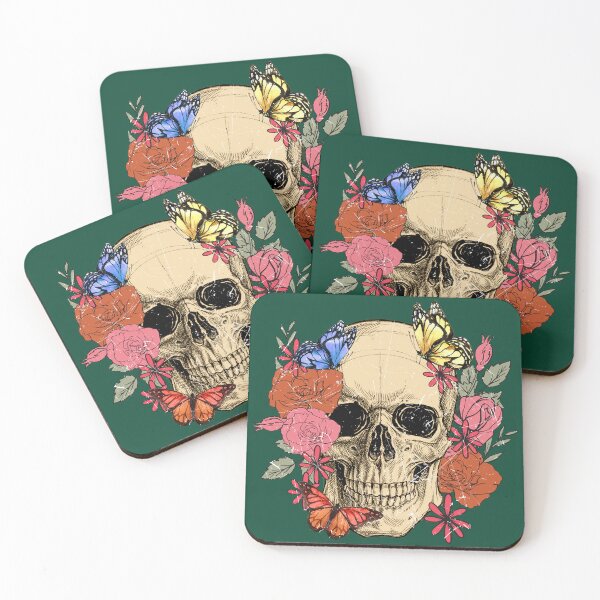Item preview, Retro skull with flowers and butterflies designed and sold by JuliaPop.