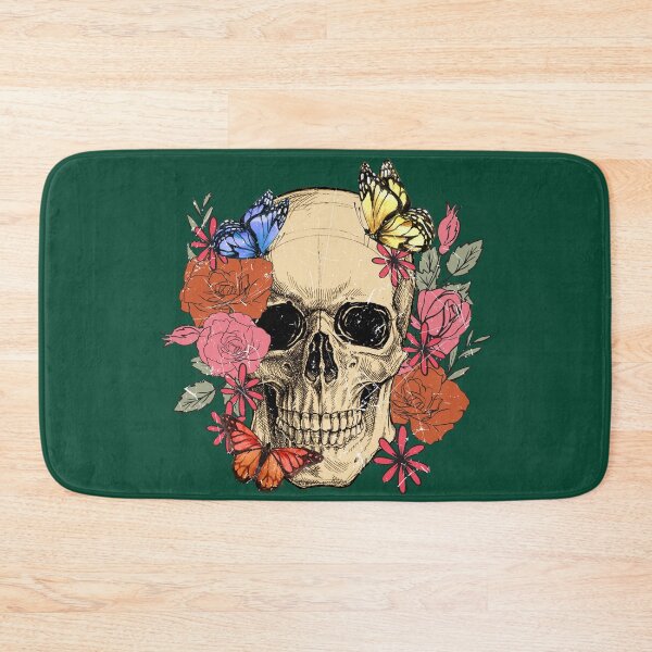 Item preview, Retro skull with flowers and butterflies designed and sold by JuliaPop.