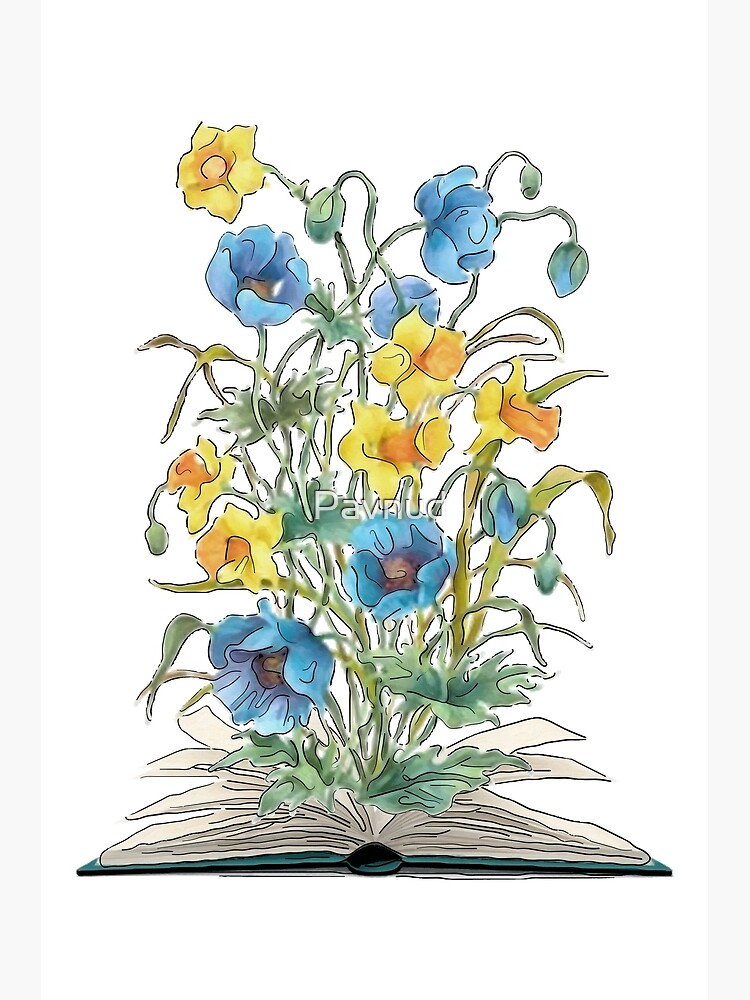 Watercolor Painting of Open Book with Flowers: Botanical Art for