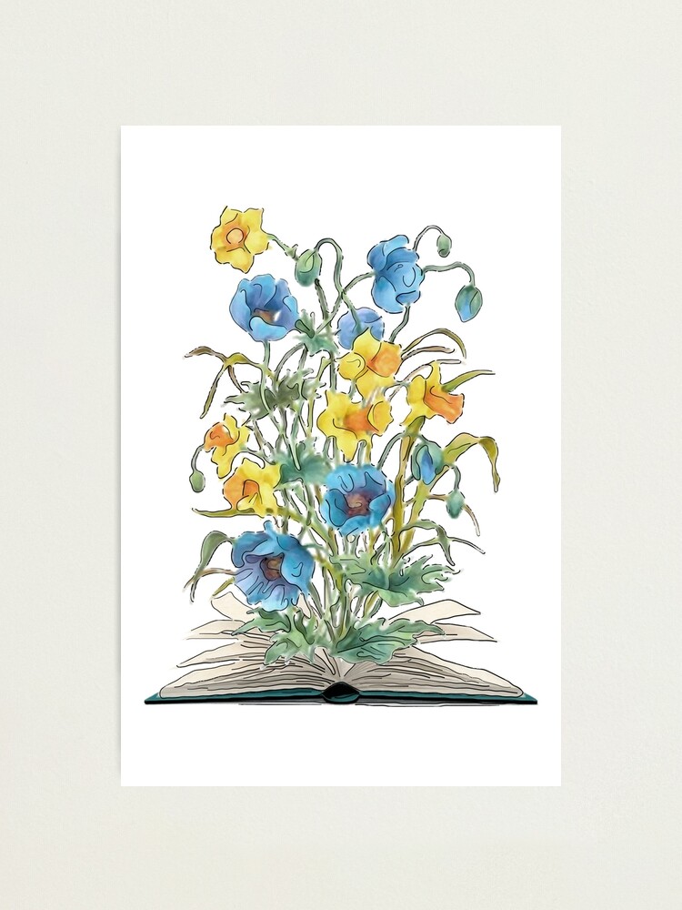 Watercolor Open Book with Florals | Art Print