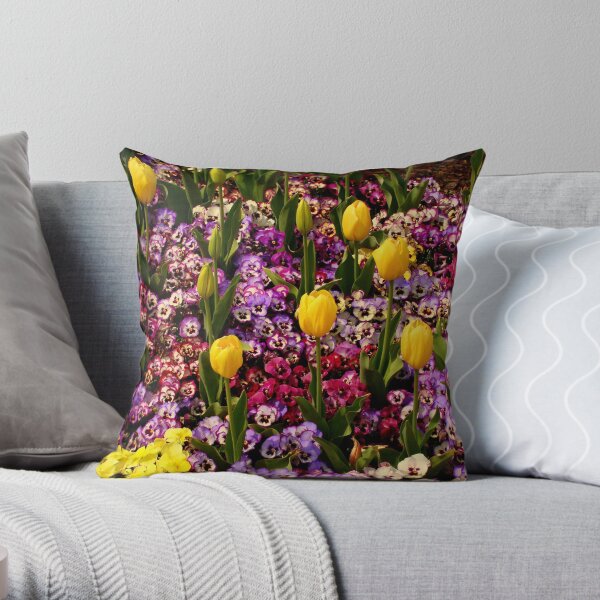 Tulips Among Pansies Throw Pillow