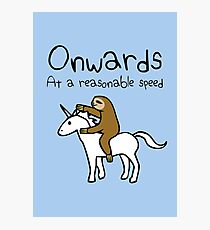 Onwards! At A Reasonable Speed (Sloth Riding Unicorn) Photographic Print