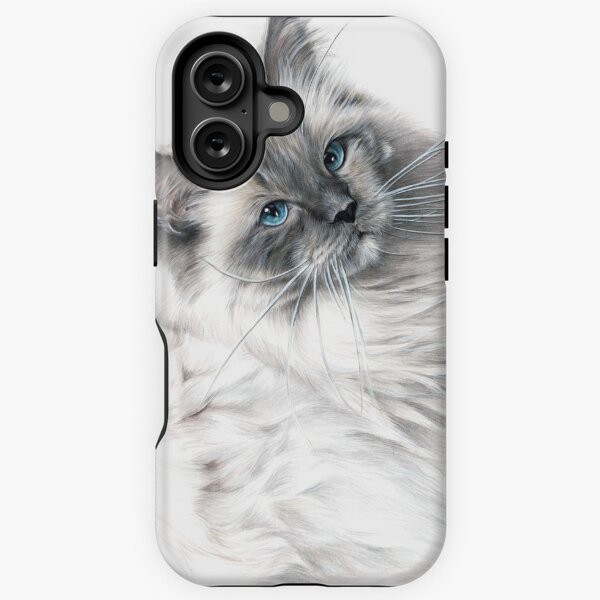 Item preview, Blue eye Ragdoll cat colour pencil fine art drawing designed and sold by SemaMartinArt.