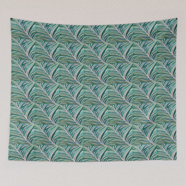 Item preview, Green and Blue Tropical Palm Leaf Summer Painting designed and sold by bipolarvirgoart.