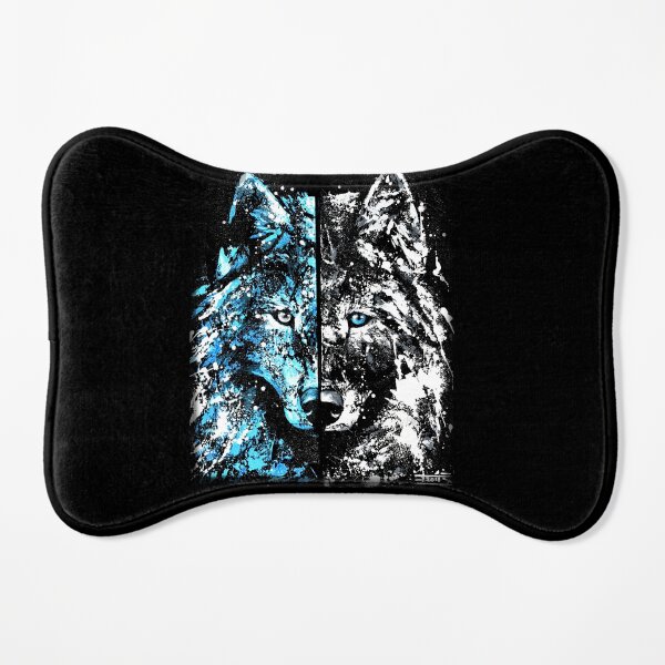 Peinture Loup "Bleu glacier, blanc glaçon" Tapis pour gamelle pour chien