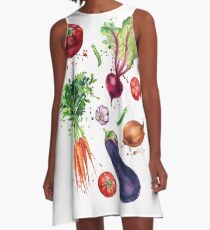 Vegetable set watercolor illustration A-Line Dress