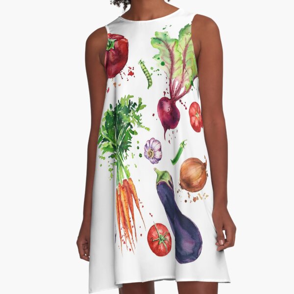 Vegetable set watercolor illustration A-Line Dress