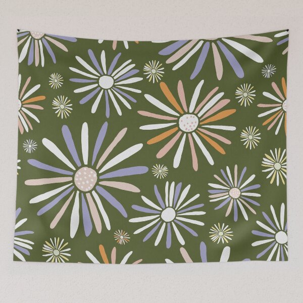 Item preview, Retro Autumn Daisy Floral - Green Orange Yellow designed and sold by Christina Wedberg.