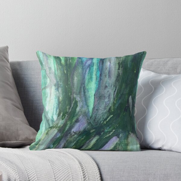 Tree Study in Greens and Purples Throw Pillow