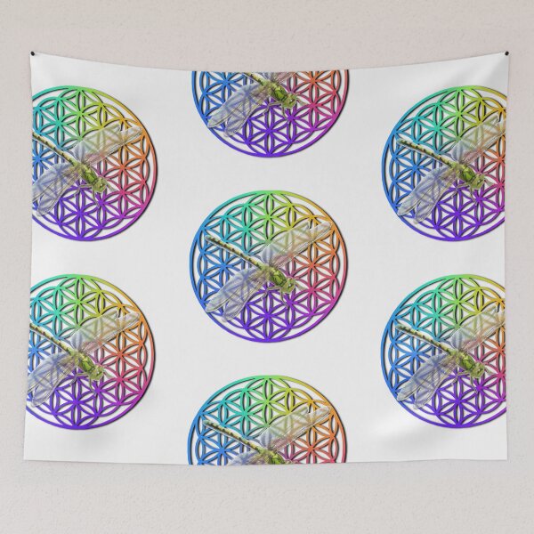 Item preview, Colorful flower of life scared geometry cute dragonfly design designed and sold by hollycooper.