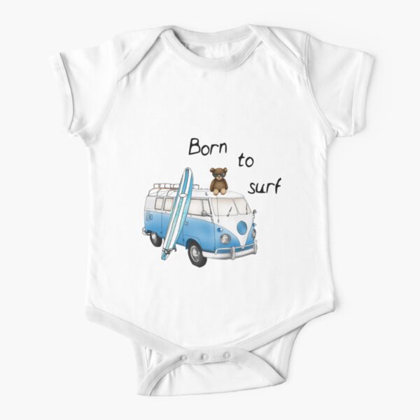 Llevado practicar surf, peluche, nevera, tabla de surf Body de manga corta para bebé