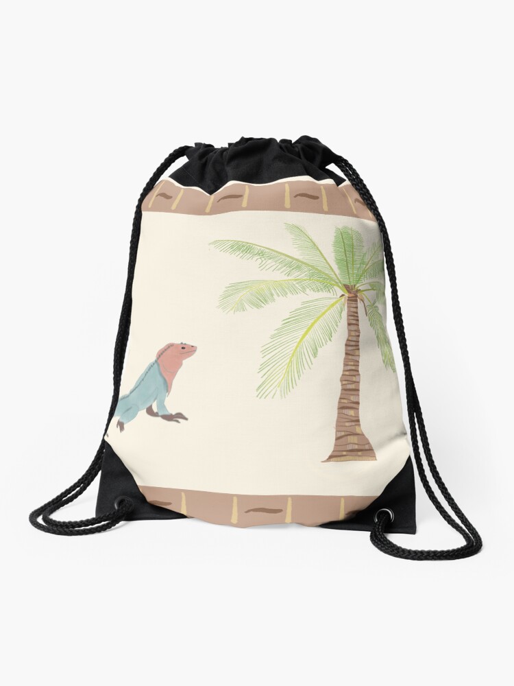 Imagen 1 de 3, Mochila saco con la obra Iguana Dominicana con Palmera , diseñada y vendida por LilyHofmann.