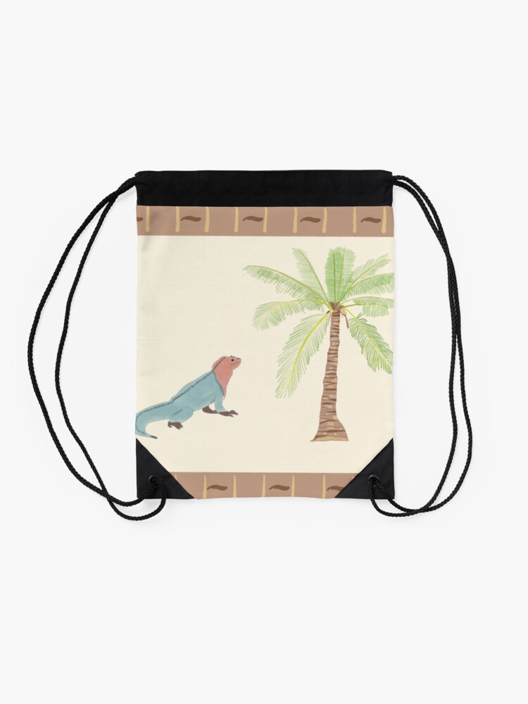 Imagen 2 de 3, Mochila saco con la obra Iguana Dominicana con Palmera , diseñada y vendida por LilyHofmann.