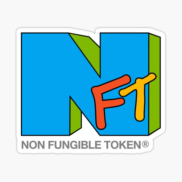 We want our NFTV – NFT with the words Non Fungible Token below as an iconic pop culture logo, crayon colors Sticker