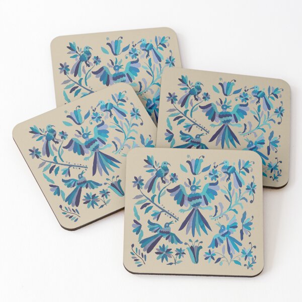 Item preview, Blue otomi tenango mexican fabric birds and flower embroidery interior design designed and sold by T-Mex.