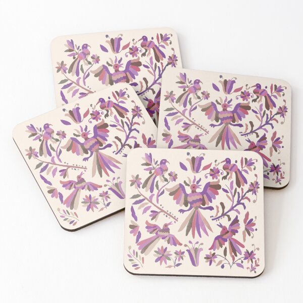 Item preview, Pink purple otomi tenango mexican fabric birds and flower embroidery interior design designed and sold by T-Mex.