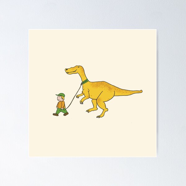 Niño paseando a su dinosaurio Póster