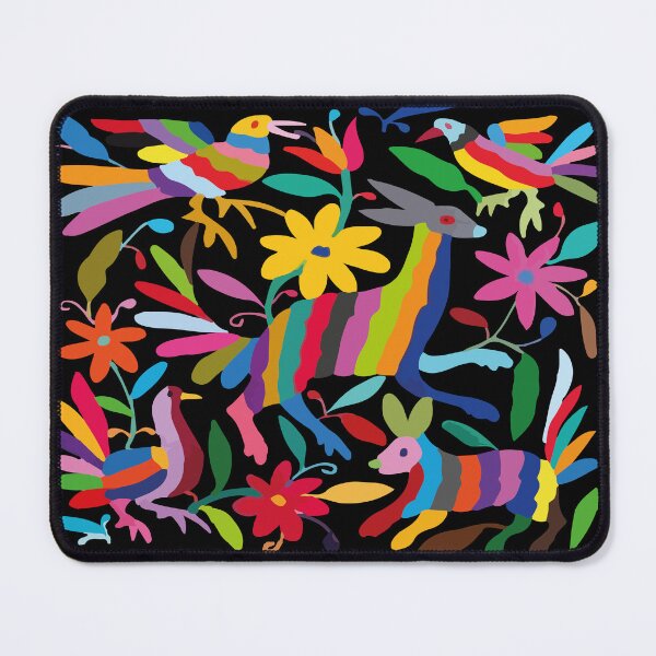 Item preview, Mexican textile handmade embroidery colorful pattern otomí tenango black fabric designed and sold by T-Mex.