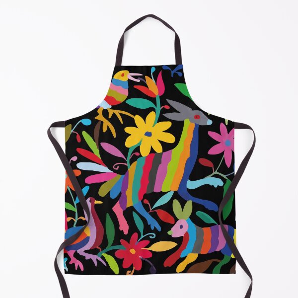 Item preview, Mexican textile handmade embroidery colorful pattern otomí tenango black fabric designed and sold by T-Mex.