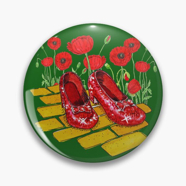 Artikelvorschau, Ruby Slippers Der Zauberer von Oz Rote Mohnblumen Gelbe Ziegelsteinstraße Auf Grün entworfen und verkauft von Irina Sztukowski.