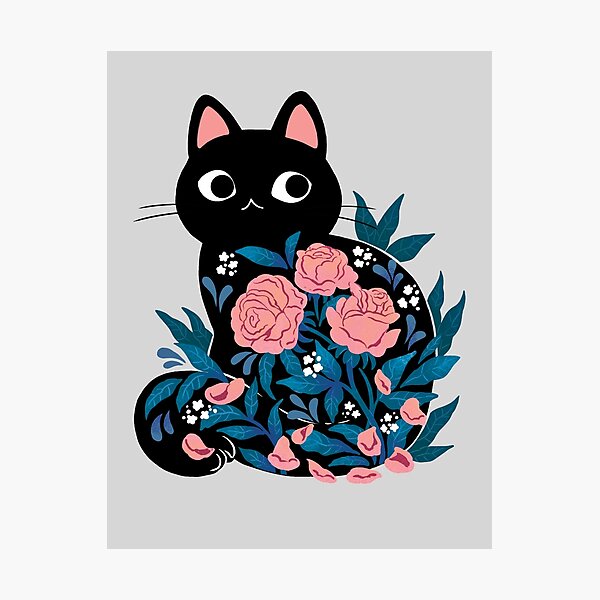 Item preview, Black cat in Prink Roses  designed and sold by michelledraws.