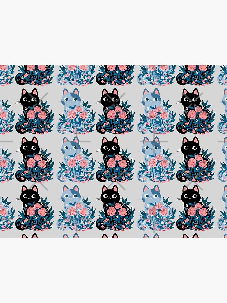 Black cat in Prink Roses by michelledraws