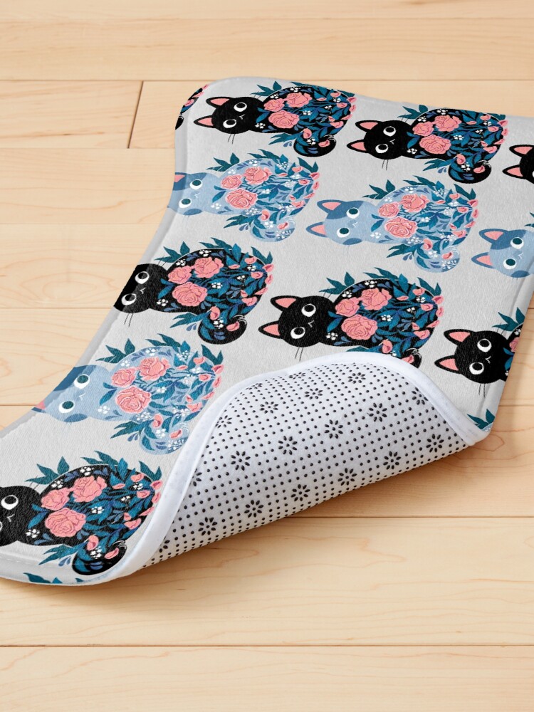 Alternate view of Black cat in Prink Roses Pet Mat