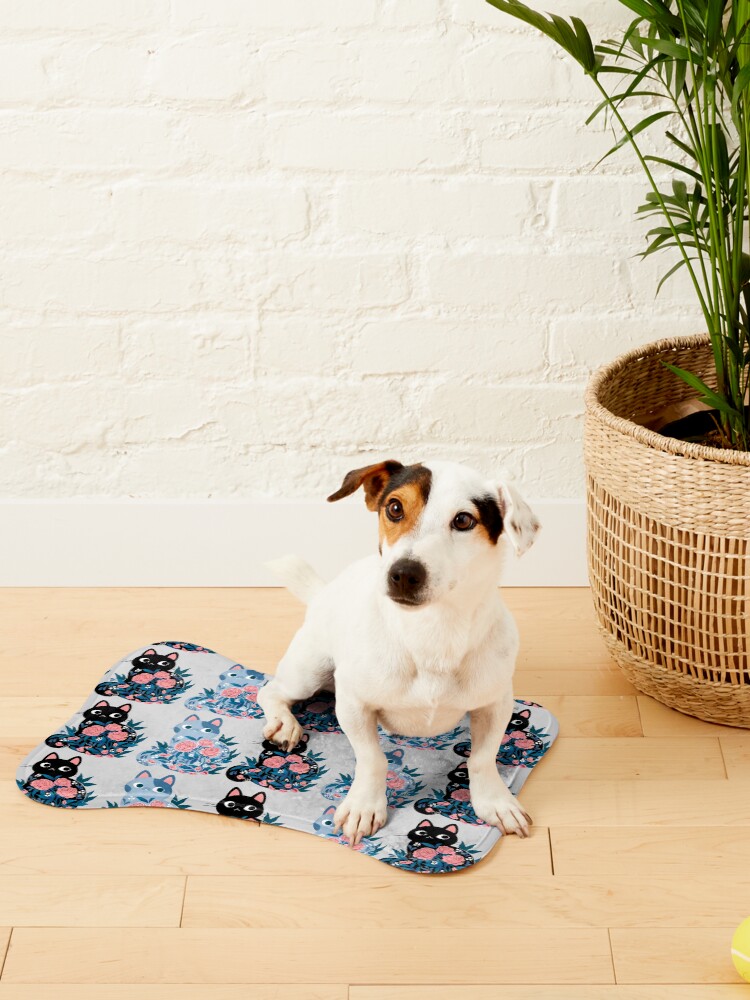 Alternate view of Black cat in Prink Roses Pet Mat