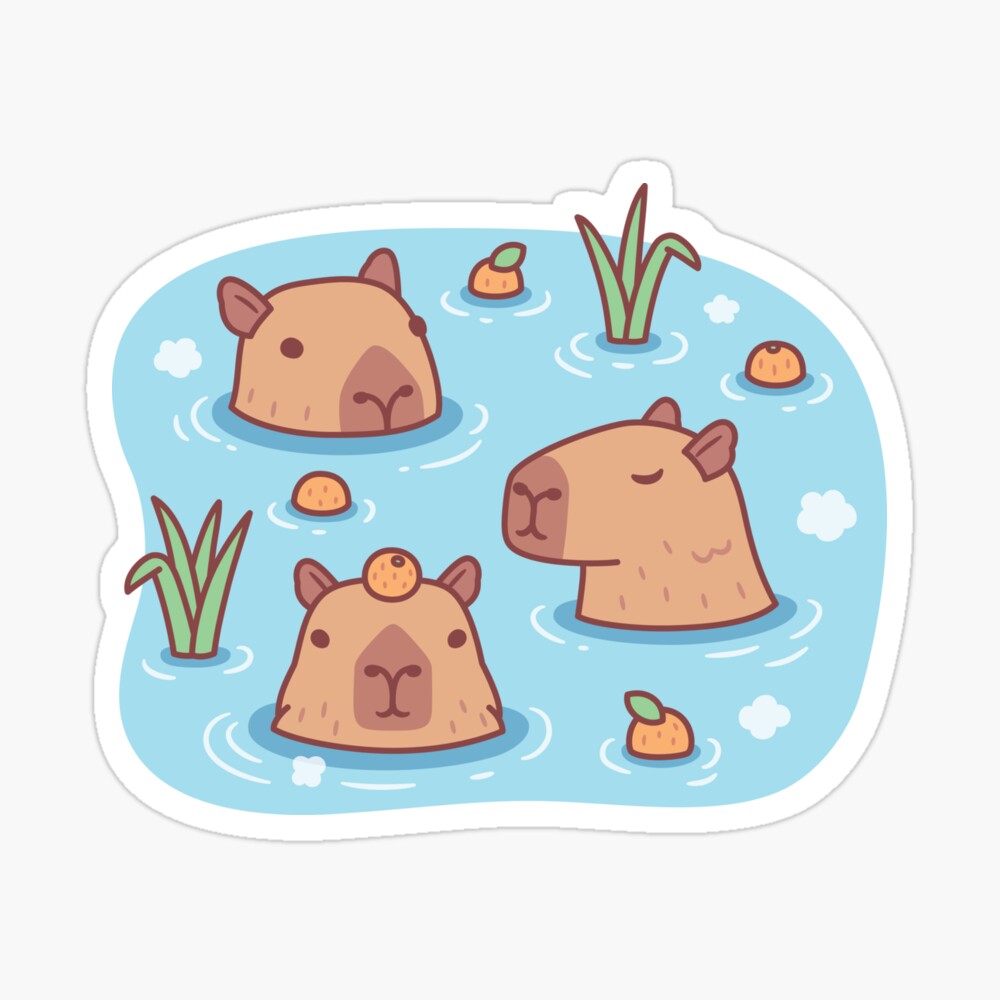 Cute Capybara Hot Springs Mini Matted Print Self Care Sunday 