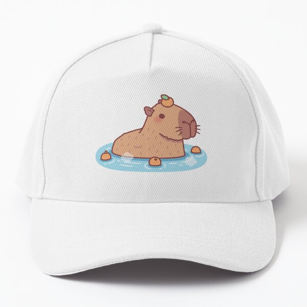 Cute Capybara With Orange On Head Chilling In Hot Spring Pin for