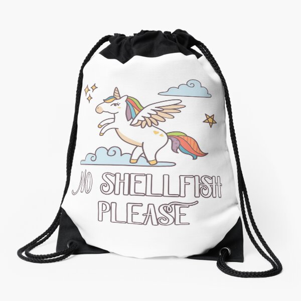 No Shellfish Please - Unicorn Theme for Shellfish Allergy Kids Drawstring Bag