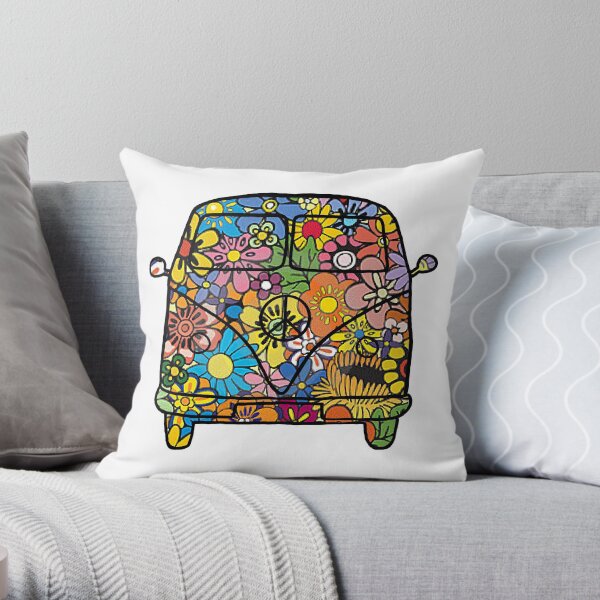VW Flower Van Throw Pillow