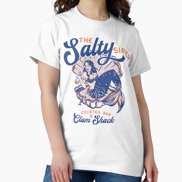 Vista previa del artículo con la obra «The Salty Siren Cocktail Bar y Clam Shack. Arte retro lindo del viaje de la sirena», diseñado y vendido por The Whiskey Ginger Design Shop.