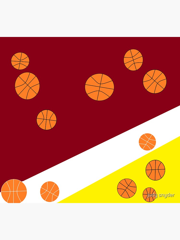"Basketball with yellow and maroon background." Sticker for Sale by