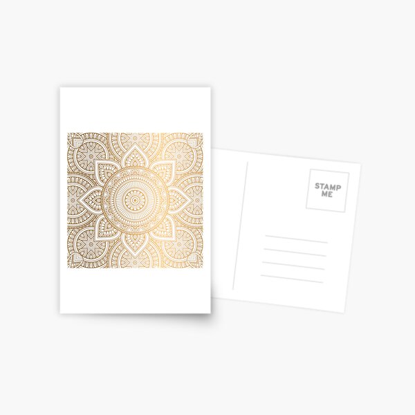 Gold Mandala Pattern Illustration With White Shimmer Postcard
