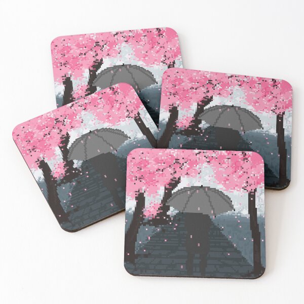 Item preview, Walking Down a Cherry Blossom Path While Holding an Umbrella Pixel Art designed and sold by shindeku.