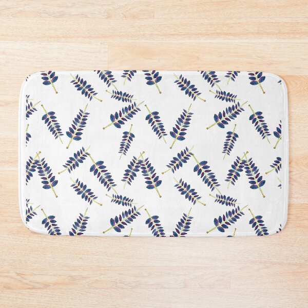 Knitting leaves - white Bath Mat