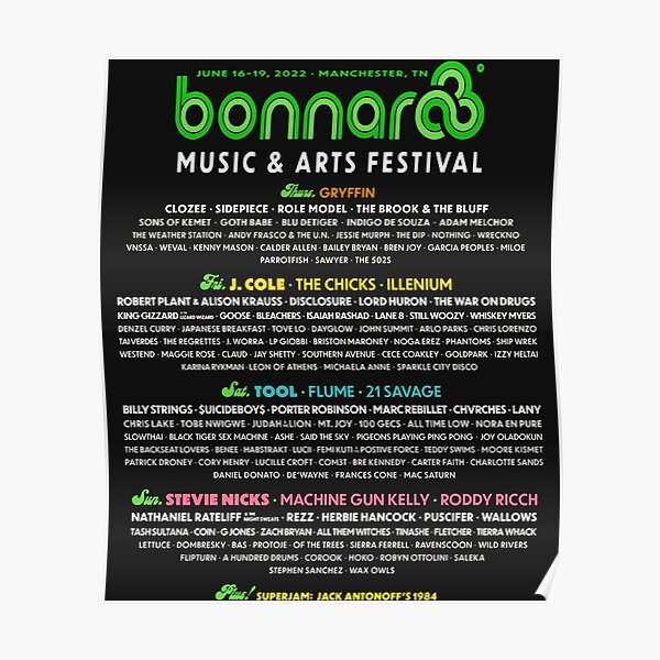 "Bonnaroo Music Festival 2022 LineUp" Poster for Sale by NotewothyGarm