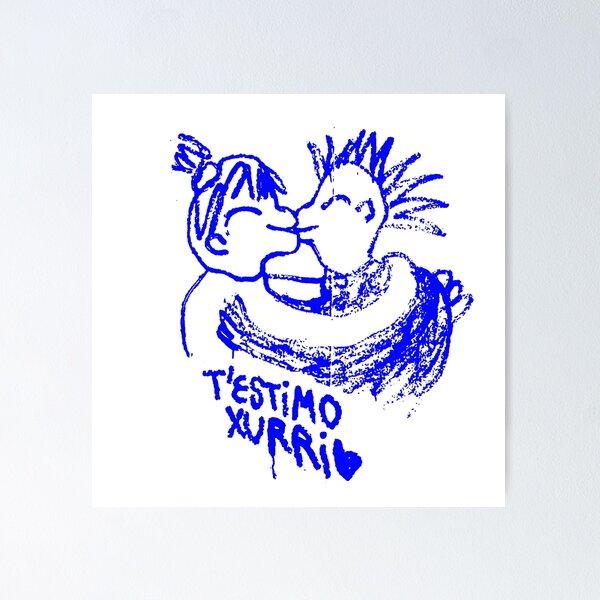 Vista previa del artículo con la obra «"T'estimo Xurri" San Valentin Pegatina "Te quiero Xurri" Valentine's Day Sticker in Catalan Blue White Background», diseñado y vendido por piliguti.