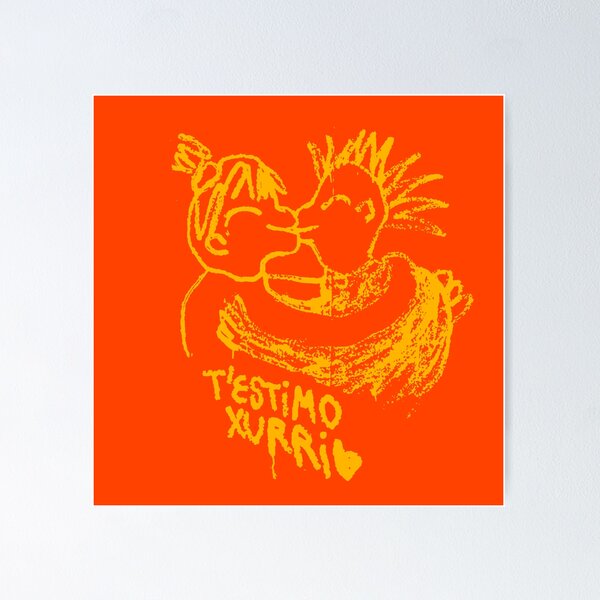 Vista previa del artículo con la obra «"T'estimo Xurri" San Valentin Pegatina "Te quiero Xurri" Valentine's Day Sticker in Catalan Amarillo Fondo Naranja», diseñado y vendido por piliguti.