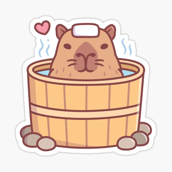 Cute Capybara Relaxing in Onsen Hot Spring Sticker for Sale by