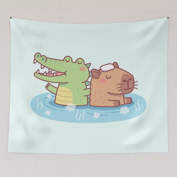 Item preview, Funny Crocodile And Capybara Chilling In Hot Spring designed and sold by rustydoodle.