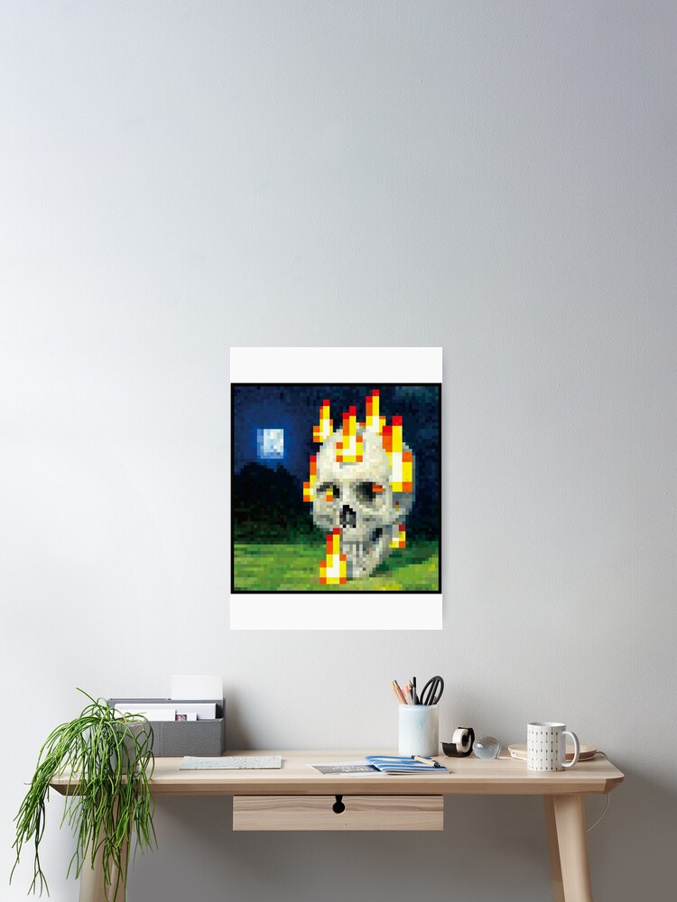 Thumbnail 2 of 3, Poster, Minecraft Painting Burning Skull Poster designed and sold by butankle45.