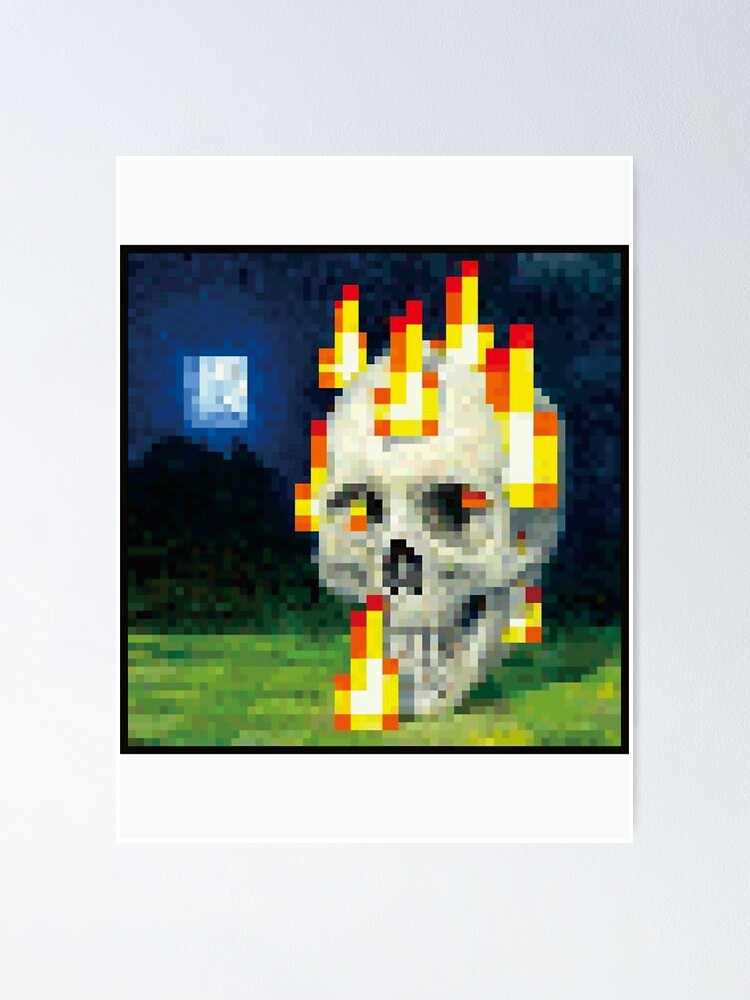 Thumbnail 1 of 3, Poster, Minecraft Painting Burning Skull Poster designed and sold by butankle45.