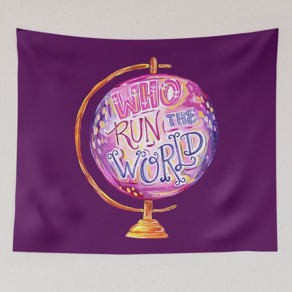 Item preview, Who Run The World - Vintage Globe - Hand Lettered Feminist Quote designed and sold by Kit Cronk.