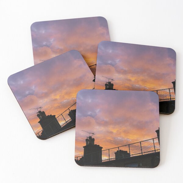 Artikelvorschau, Sonnenuntergang, Skyline, Hackney, London, Frühling, Reisefotografie entworfen und verkauft von Sunfleur-Studio.