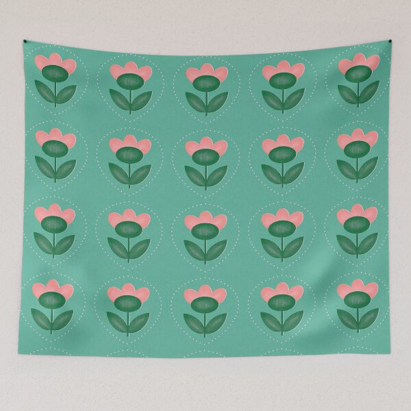 Item preview, Flower in dotted frame - green background - pattern designed and sold by sylviabosky.